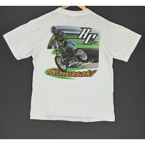 Vintage 90's Kawasaki Racing Ricky Carmichael Factory Effex White Shirt Promo
